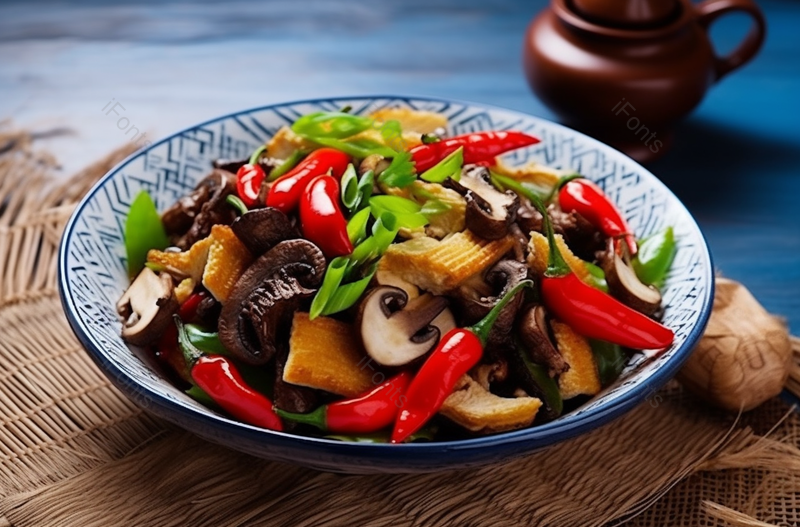 中国菜茶树菇炒肉,高清,摄影图,摄影图片,图片大全,摄影图免费下载